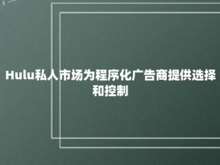 Hulu私人市场为程序化广告商提供选择和控制